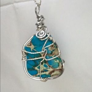 Chunky Handcrafted Turquoise Pendent Wire Wrapped Necklace